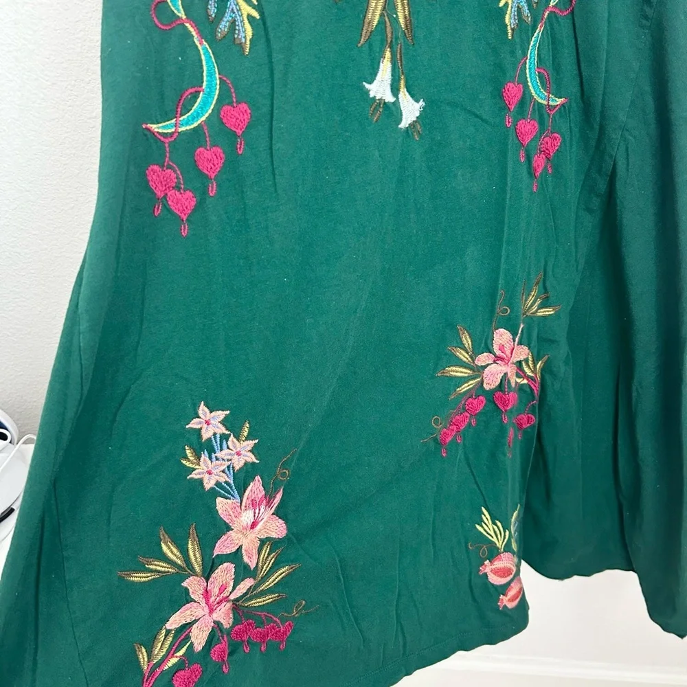 Johnny Was Amarylla Handkerchief Green Floral Embroidered Midi Dress - Medium - Picture 7 of 12